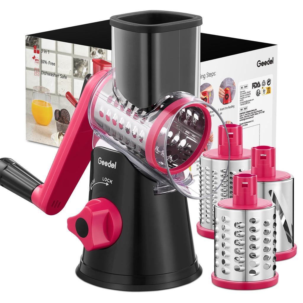Geedel Rotary Cheese Grater Hand Crank, Cheese Shredder Vegetable Slicer