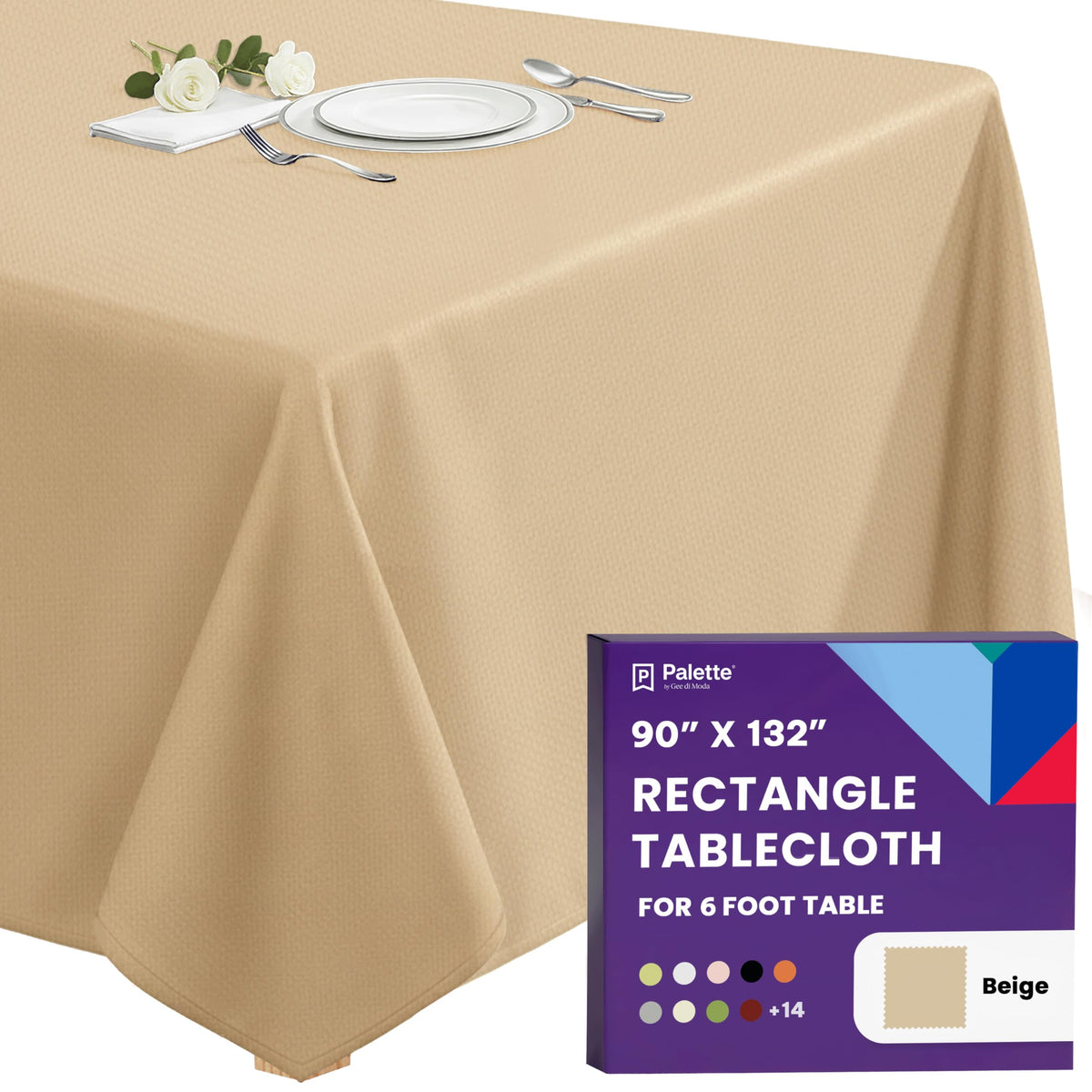 Gee Di Moda Rectangle Tablecloth - 90 x 132 Inch Ivory Table Cloth for 6 Foot Tables with Floor-Length Drop - Heavy Duty Washable Fabric for Holiday Party, Dinner, Weddings & Baby Shower