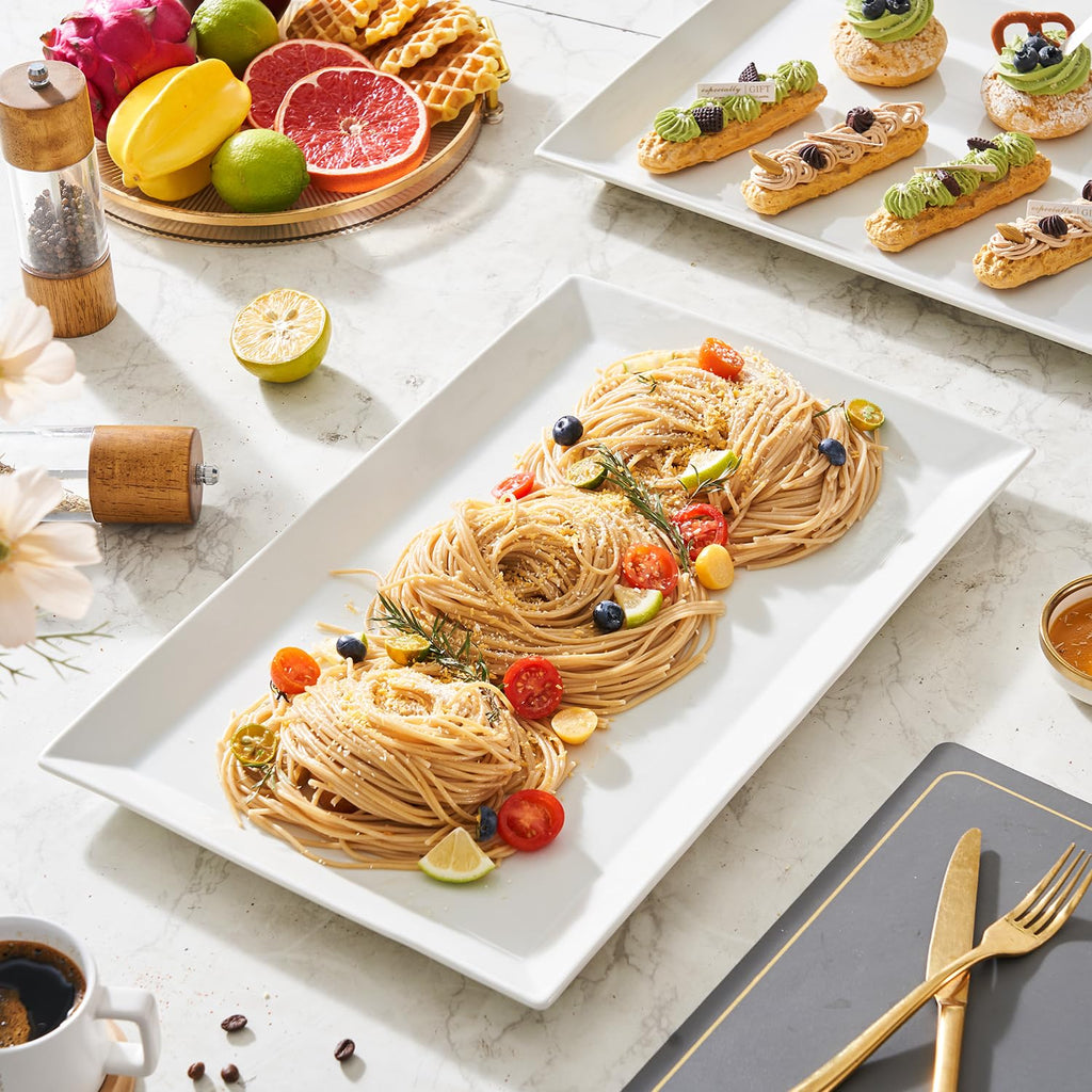 MIECOO Large Serving Platter, 18.5" x 11.5" White Porcelain Serving Tray