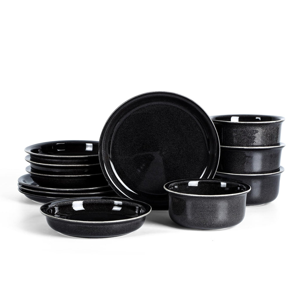 Stone Lain Slate 12-Piece Dinnerware Set Stoneware, Plates and Bowls Set, Dishwasher and Microwave Safe, Dish Set for 4, White