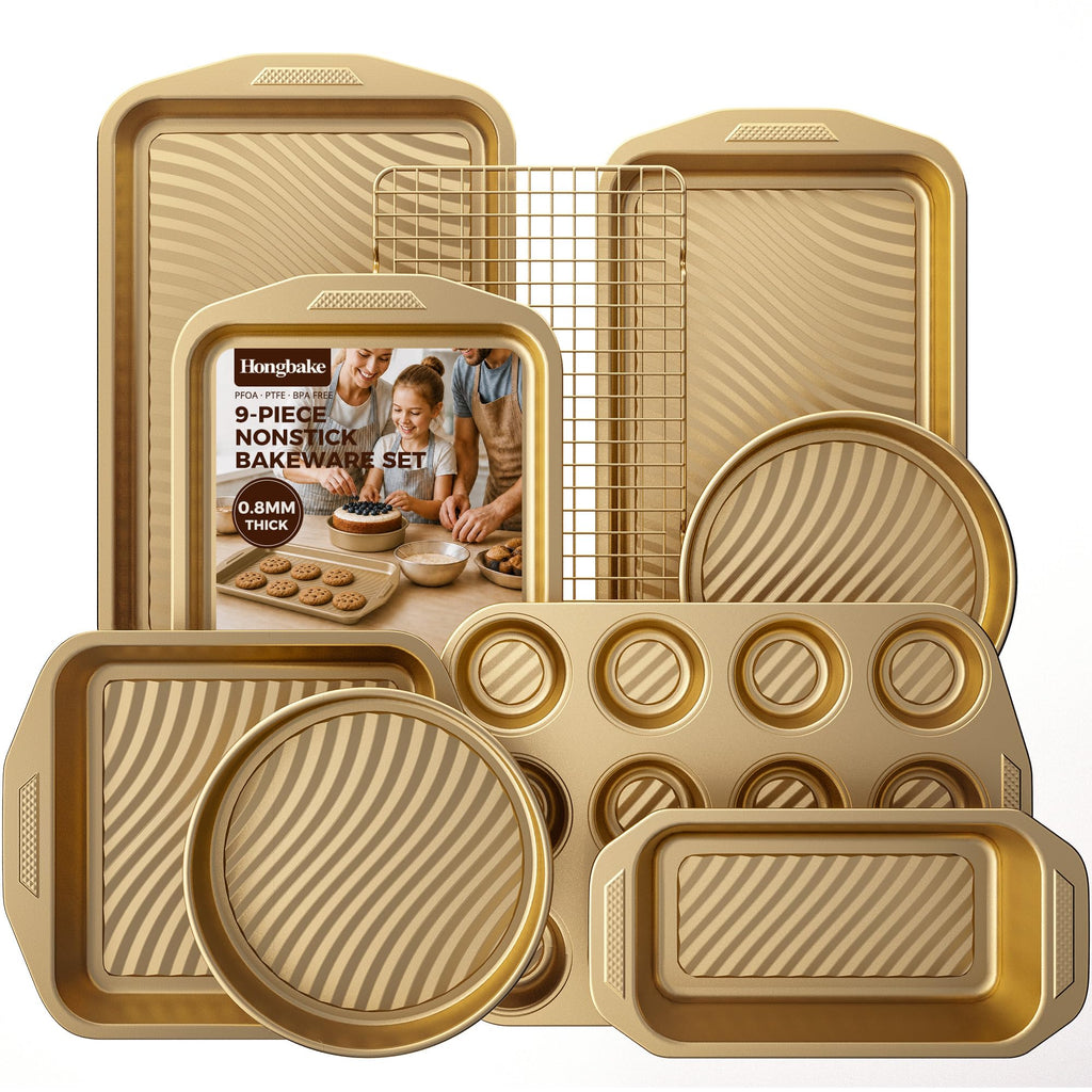 9-Piece Nonstick Bakeware Set, Non-Toxic Baking Pans Set, Gold