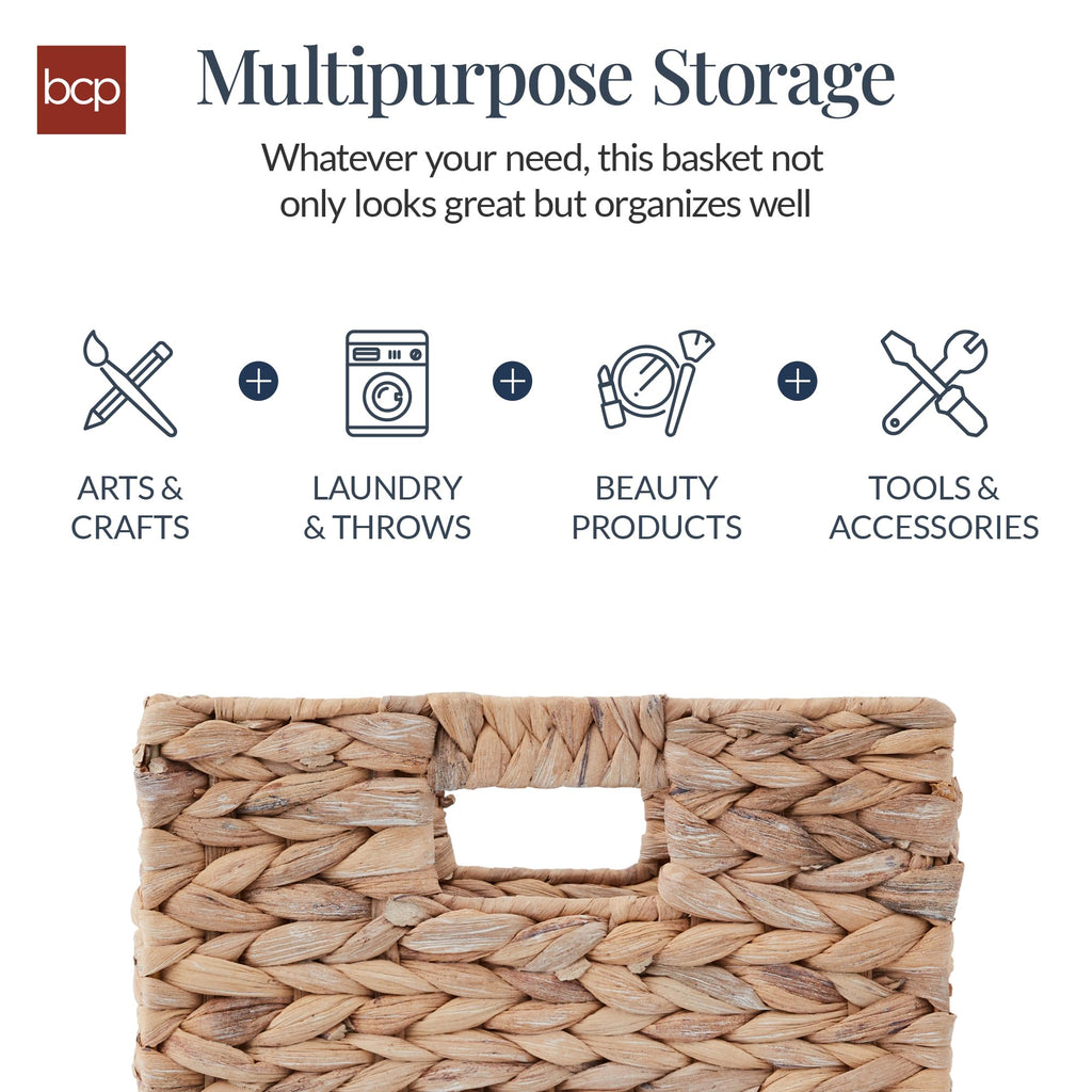 Best Choice Products 12x12in Pack of 5 Cube Storage Baskets, Water Hyacinth Multipurpose Collapsible Organizers, Handwoven Laundry Totes for Laundry, Living Room, Kids Room & Nursery - White