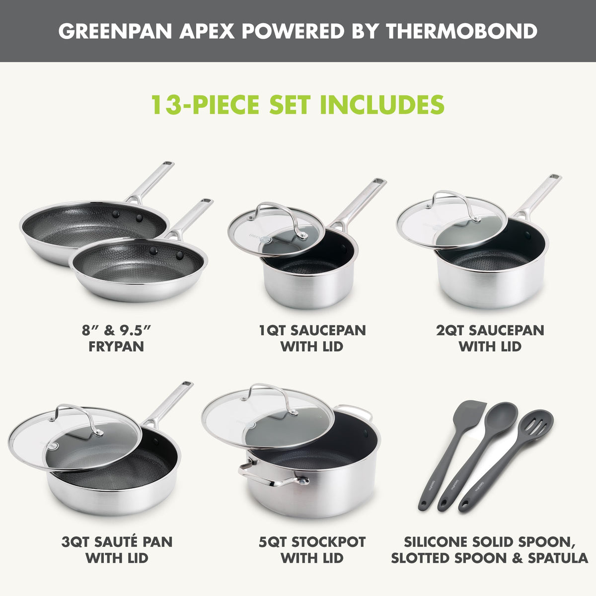GreenPan Hybrid APEX 13 Piece Stainless Steel Ceramic Nonstick Cookware Set