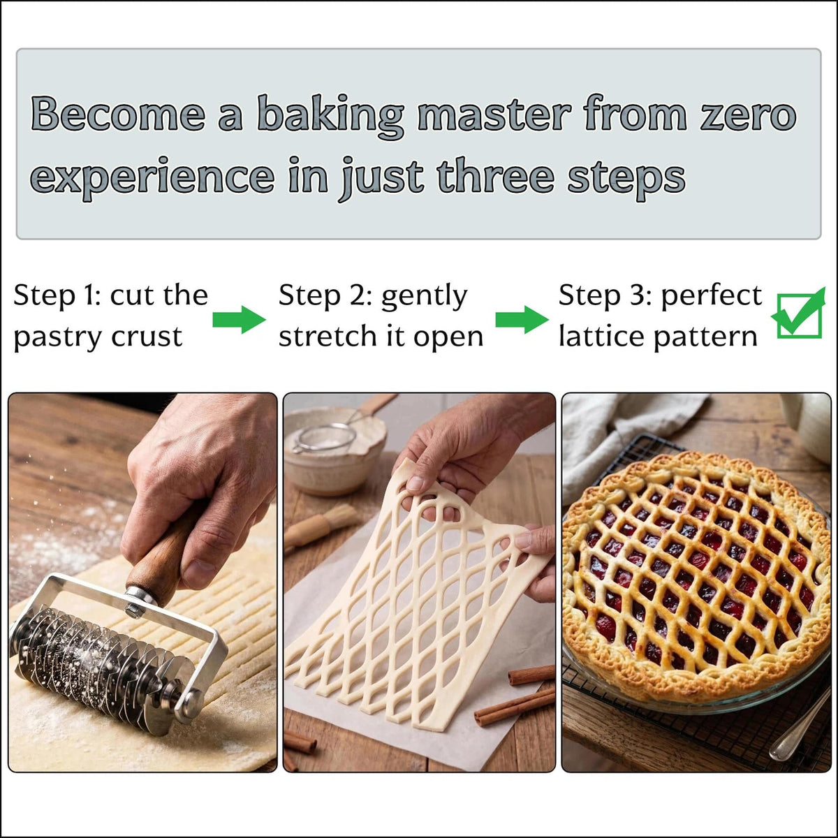 Dough lattice cutter pastry Tool - Stainless Steel Pastry Lattice Roller Cutter for Pie Pizza Bread beef wellington Pastry Crust Roller,Time-Saver Baking Tool