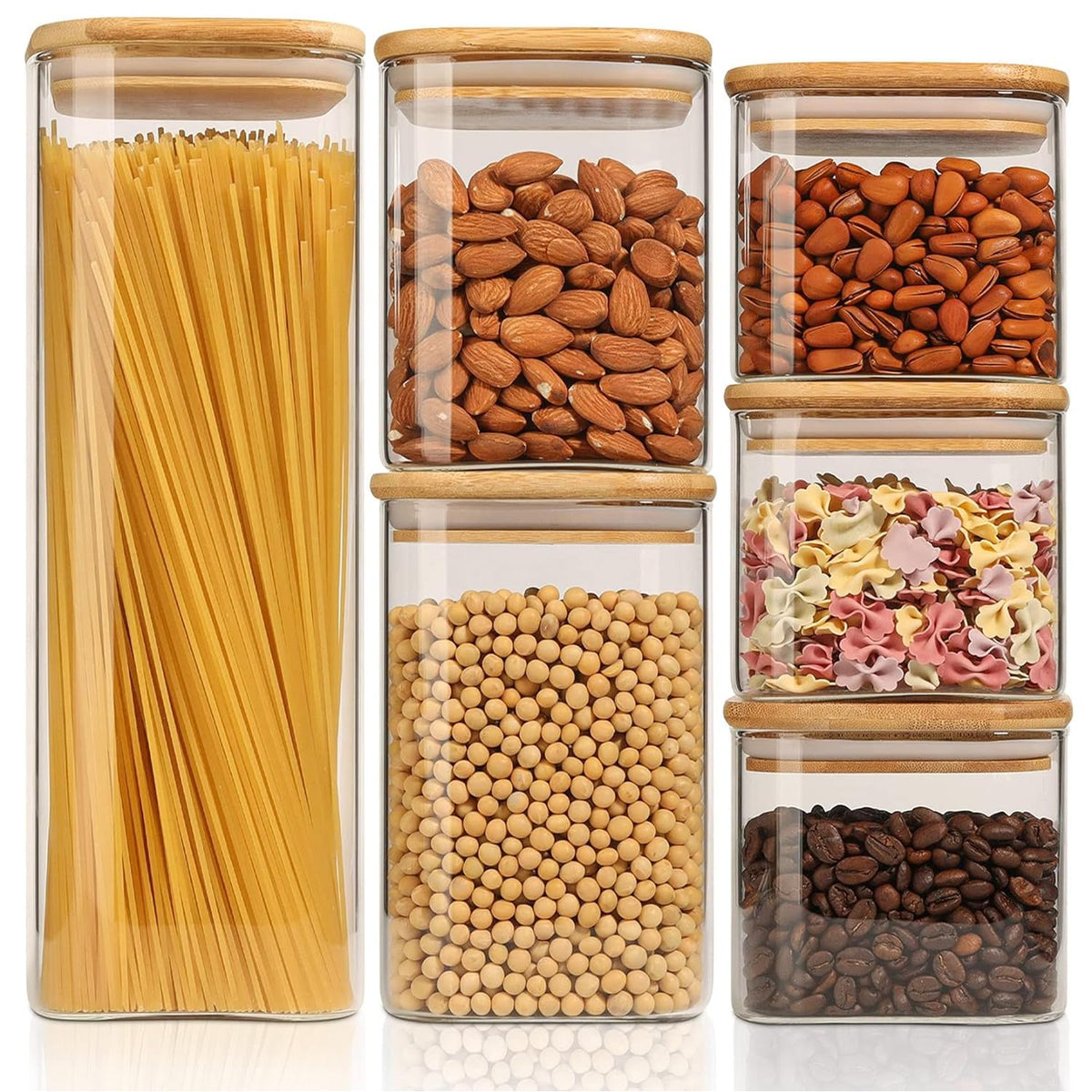 ComSaf Square Glass Containers with Lids 0.6 Qt, Set of 6 Small Glass Jars