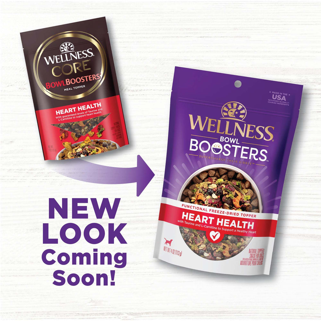 Wellness Bowl Boosters Heart Health Dog Food Topper with Freeze Dried Pieces for Small, Medium, and Large Breeds, Grain Free, Natural, Chicken Recipe, 4 oz Bag