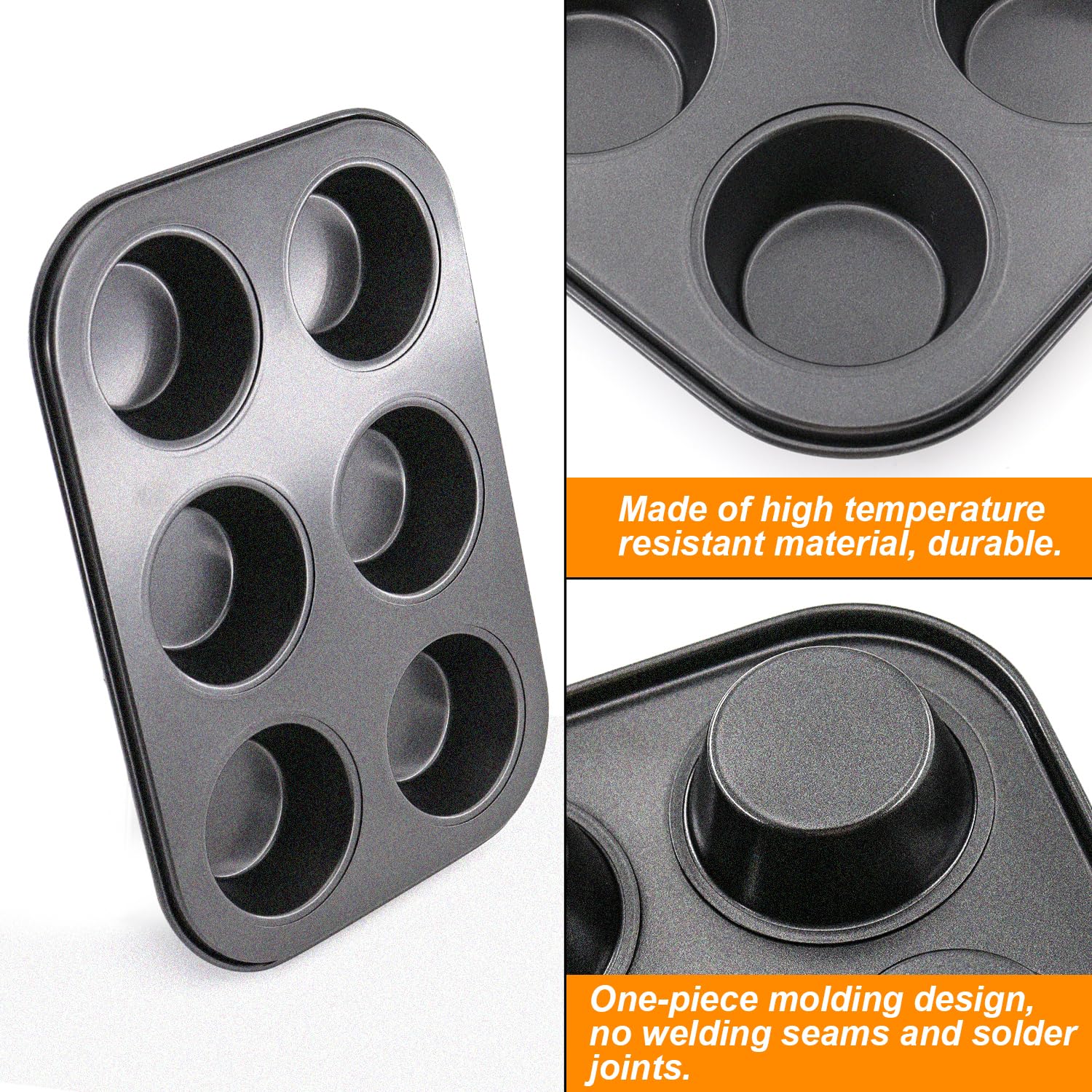 DRAONGYE 2 Packs Round Muffin Baking Pan, Premium Steel Muffin Pan for Baking, Cupcake Tin Cheesecake Pans, Bakeware Muffin Top Pan (6 Cups,Black)