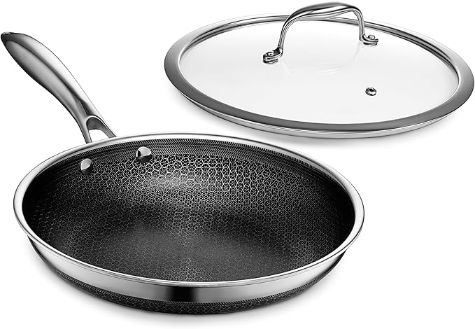 HexClad 10" Hybrid Nonstick Frying Pan with Lid, Dishwasher & Oven Safe