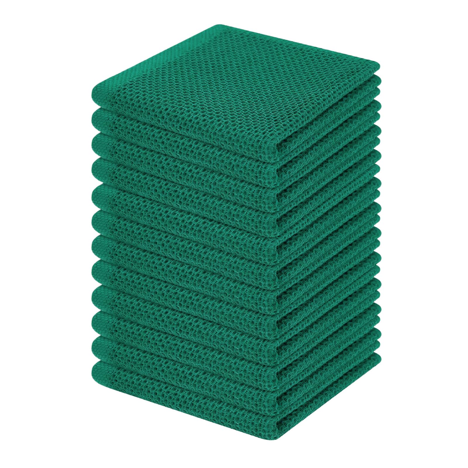 Homaxy 100% Cotton Waffle Weave Kitchen Dish Cloths, Ultra Soft Absorbent Quick Drying Dish Towels, 12 x 12 Inches, 12-Pack, Dark Green
