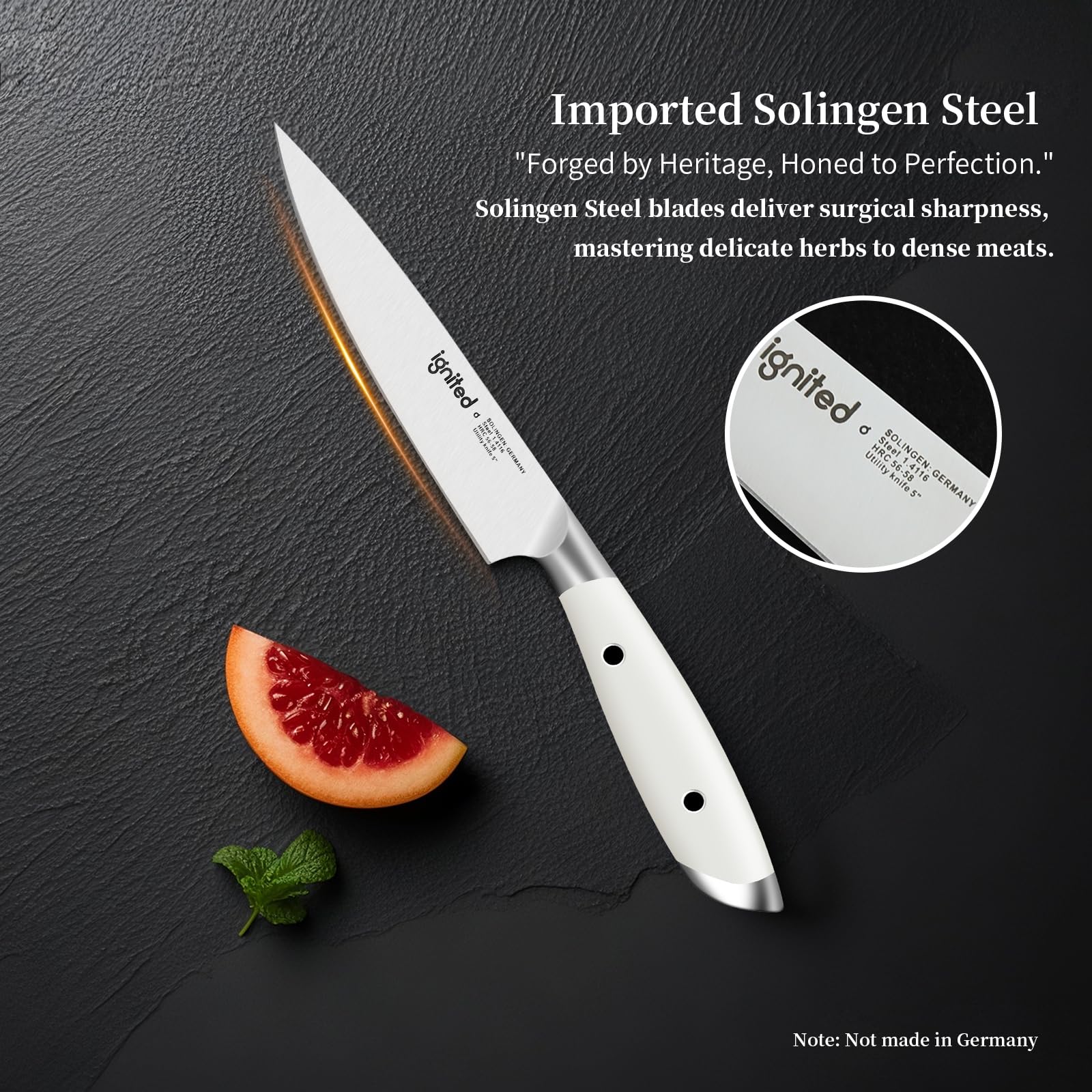 5 inch Paring Knife, German Stainless Steel, Ivory White Handle