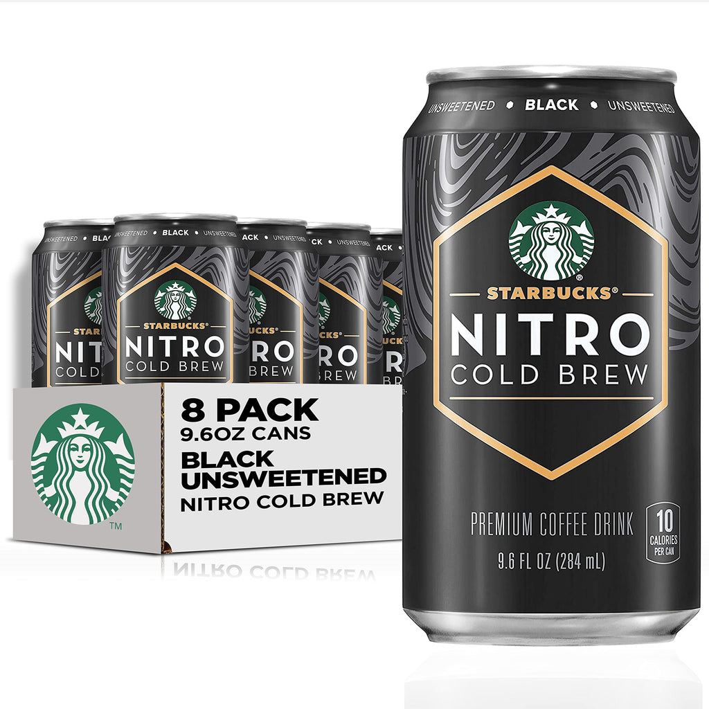 Starbucks - RTD Coffee Nitro Cold Brew, Black Unsweetened, 9.6 fl oz Cans (8 Pack), Iced Coffee, Cold Brew Coffee, Coffee Drink