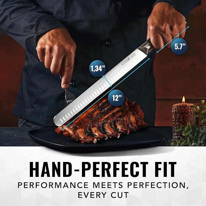 Cutluxe Brisket Knife – 12" Carving & Slicing Knife for Meat & BBQ – Razor Sharp German Steel, Sheath Included, Ergonomic Full Tang Handle Design – Artisan Series