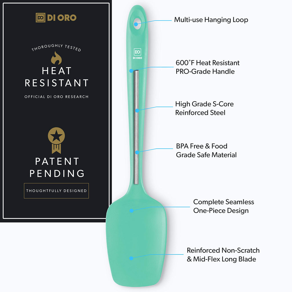 DI ORO Silicone Spoonula - Spoon Spatula, 600F Heat Resistant, Mint