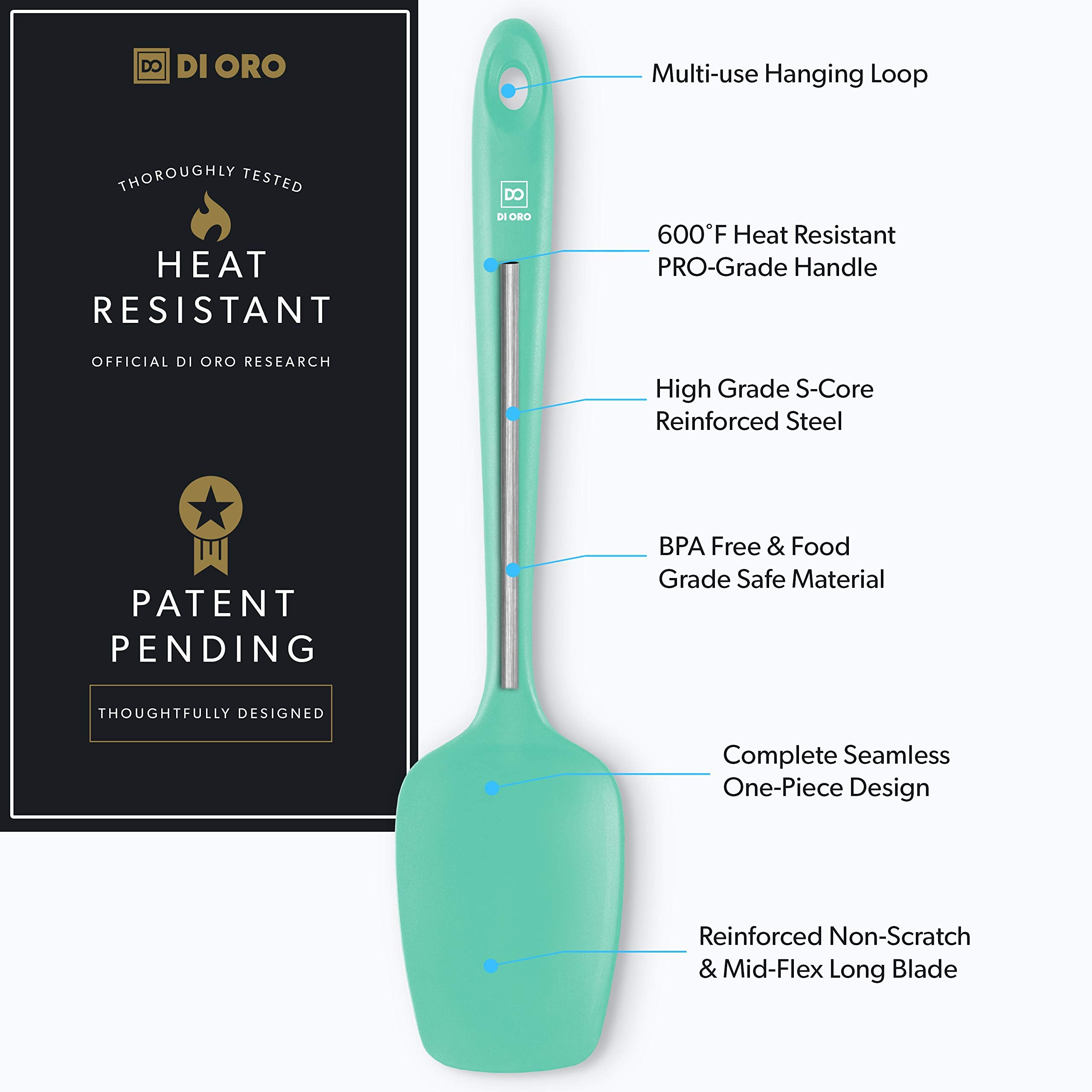 DI ORO Silicone Spoonula - Spoon Spatula, 600F Heat Resistant, Mint