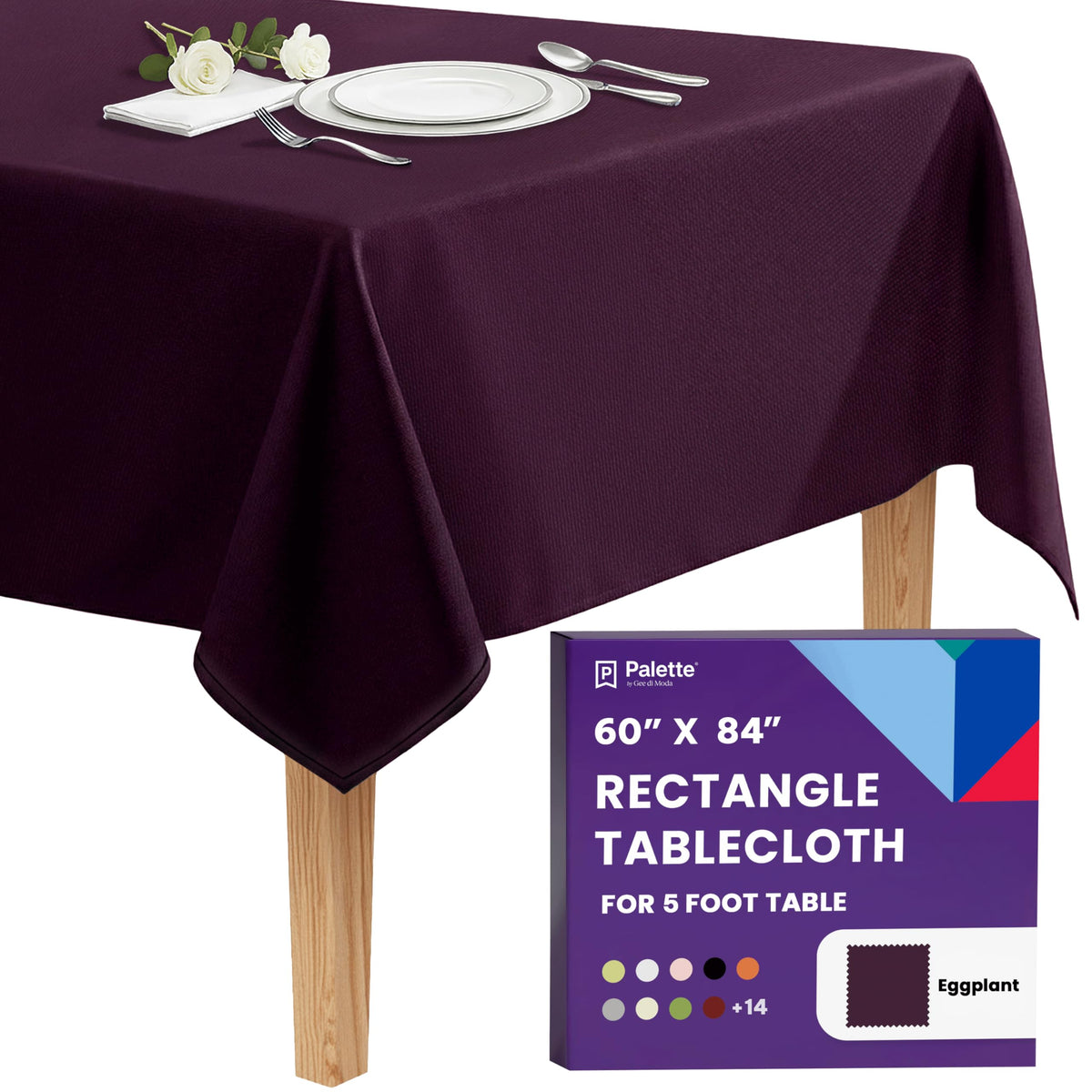 Gee Di Moda Rectangle Tablecloth - 60 x 84 Inch Lavender Table Cloth for 5 Foot Rectangle Tables - Heavy Duty Washable Fabric - for Holiday Party, Dinner, Weddings, Baby Shower & Events