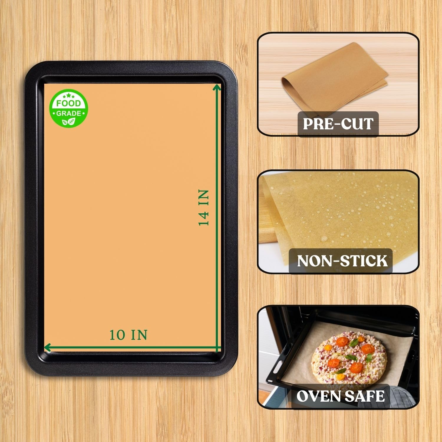 100 Pcs Parchment Paper Baking Sheets, 10x14 Inches Non-Stick Precut Baking Parchment Unbleached Baking Paper for Baking Grilling Air Fryer Steaming Bread Cup Cake Cookie