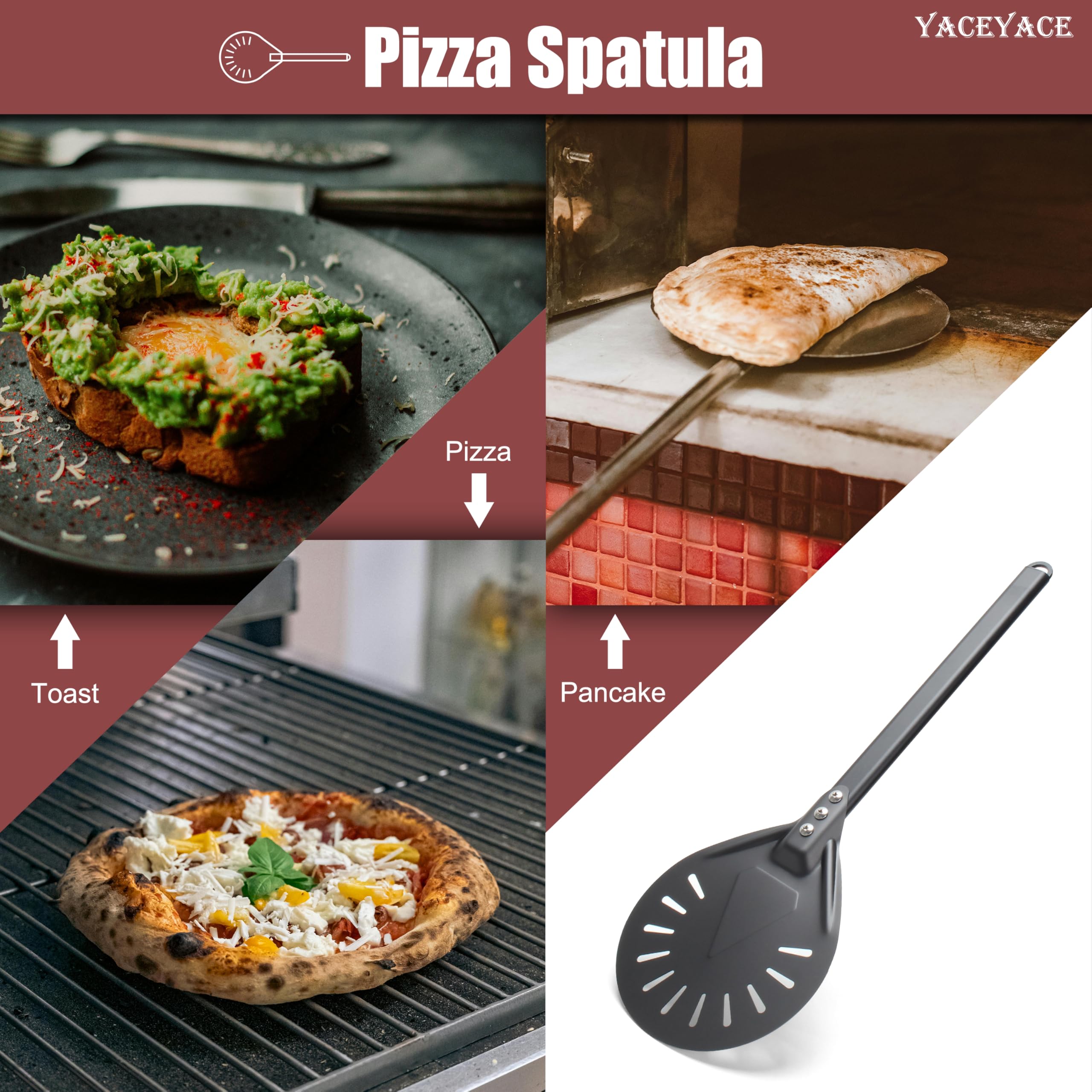 YACEYACE Pizza Turner, 8-inch Black Metal Pizza Turning Peel, Aluminum Turning Peel