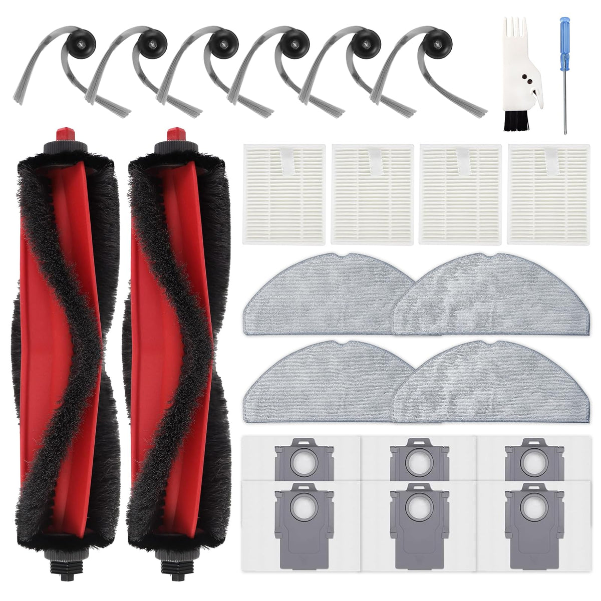 Yivy Saros 10 Accessories, 30pcs Replacement Kit for Roborock Saros 10/G30 - Accessory Set with 2 Roller Brushes, 6 Side Brushes, 4 Filters, 4+4 Mop Pads, 6 Dust Bags, 1Self-Cleaning Brush