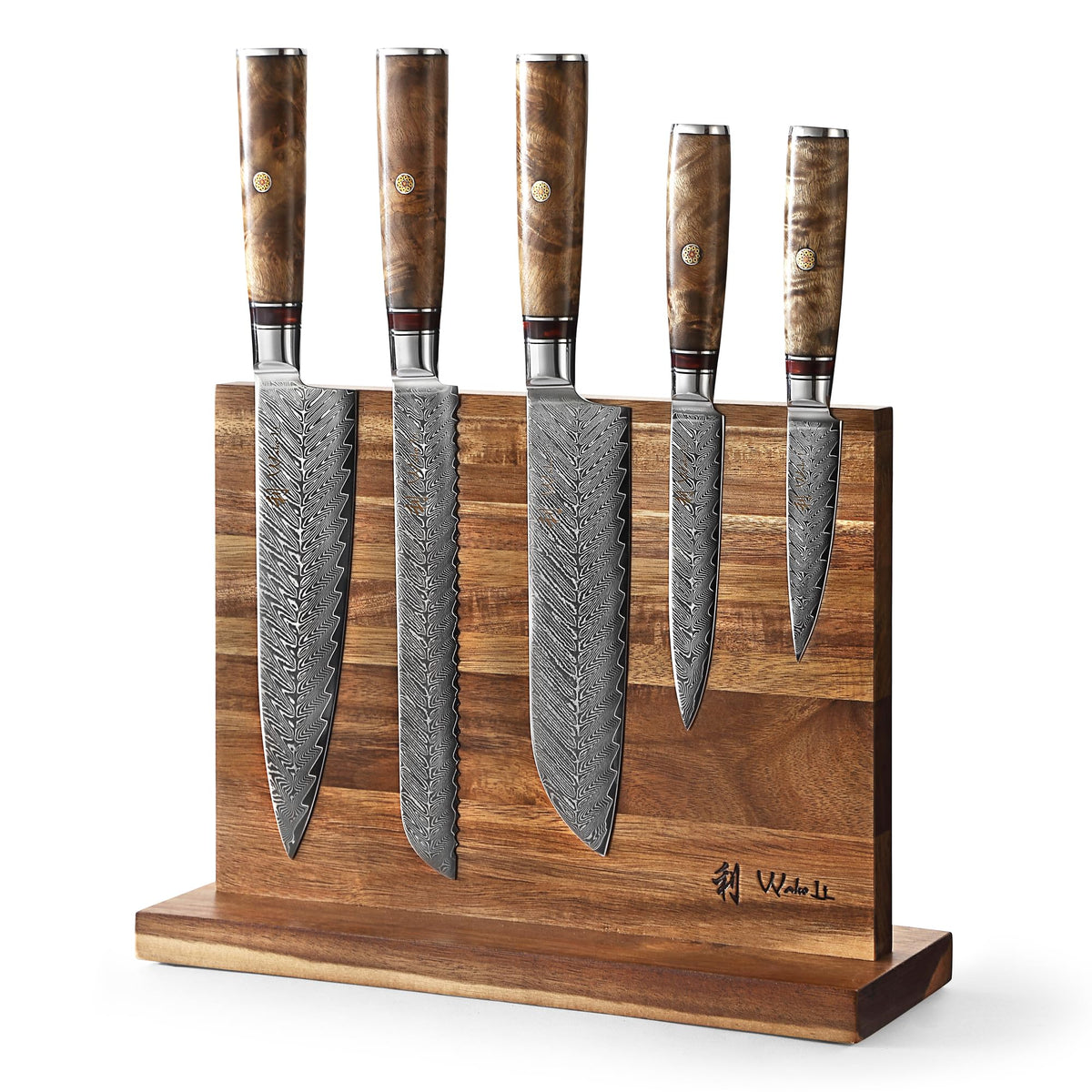Wakoli Culinary Asia 4-Piece Asian Knife Set, VG10 Damascus, Magnetic Block