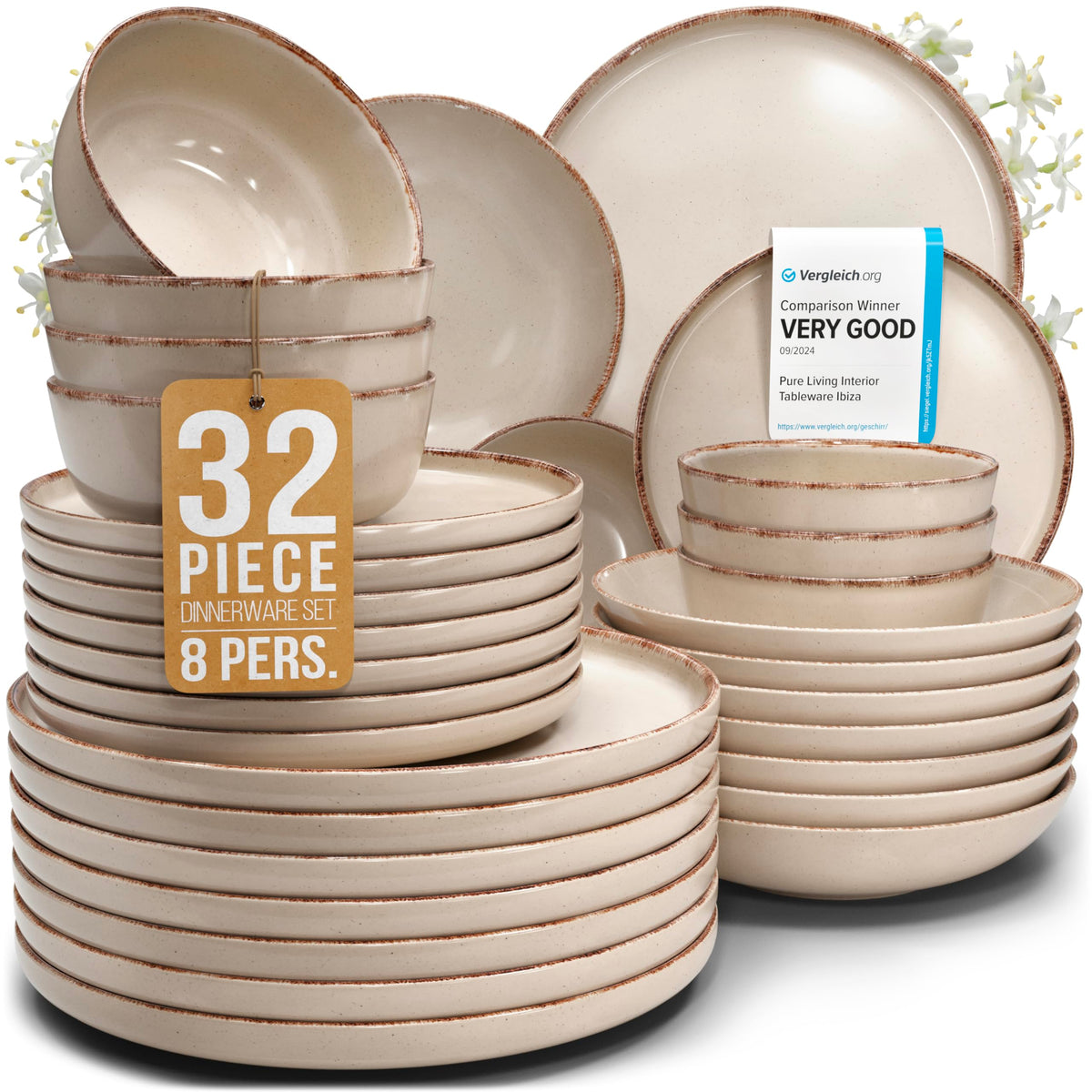 16 Piece Stoneware Dinnerware Set for 4, Handmade Plates and Bowls Set