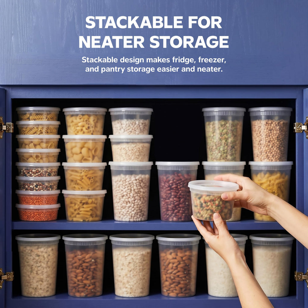 GUSTO 16 oz Plastic Deli Containers with Lids [48 Sets] Food Storage