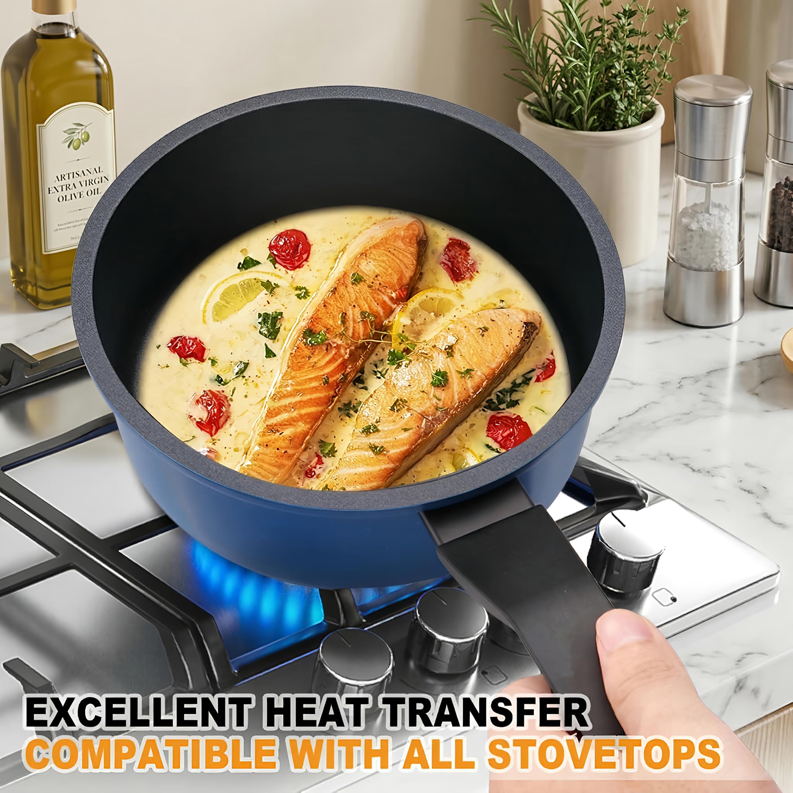 Legacy Culinaryware Nonstick Sauce Pan with Lid,1.5QT small pot, PFOA Free,Kitchen Pots Induction Pot,Cream