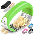 Zulay Kitchen Stainless Steel Garlic Press Rocker Set - Premium Garlic Mincer Garlic Crusher - New Innovative Garlic Crusher with Peeler and Scraper - Comfortable Grip (Red)