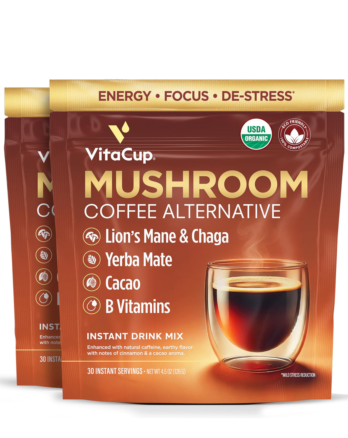 VitaCup Perfect Low Acid USDA Organic Instant Coffee Packets 24ct