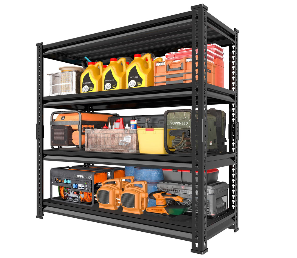 SUPPNEED Metal Garage Shelving Unit: 47.2" W x 15.7" D x 72" H Black