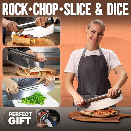 14-Inch Pizza Cutter Rocker Blade, 304 Stainless Steel Slicer Knife, Silver