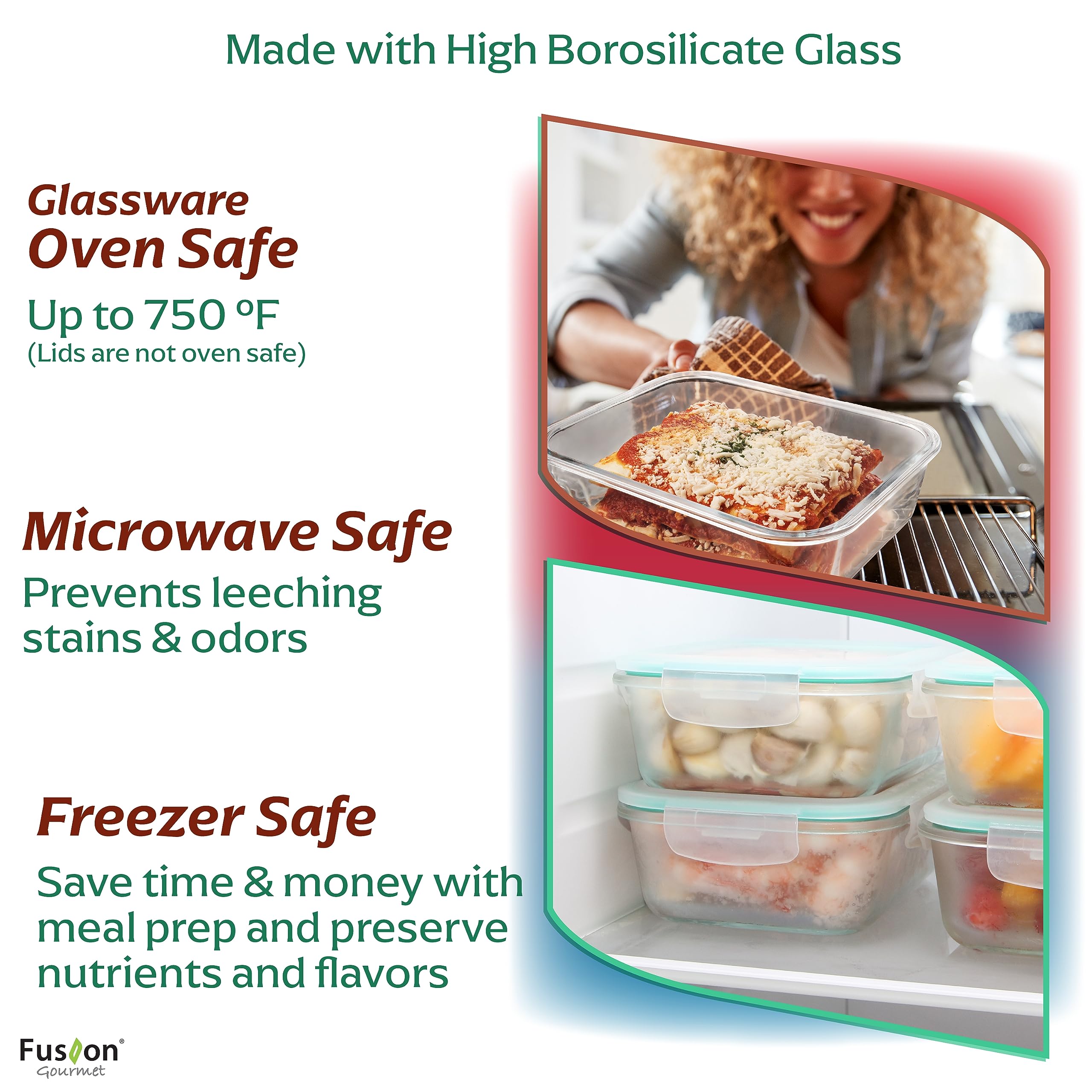 Fusion Gourmet Family Pack - Glass Storage Containers - Airtight 5 Pack