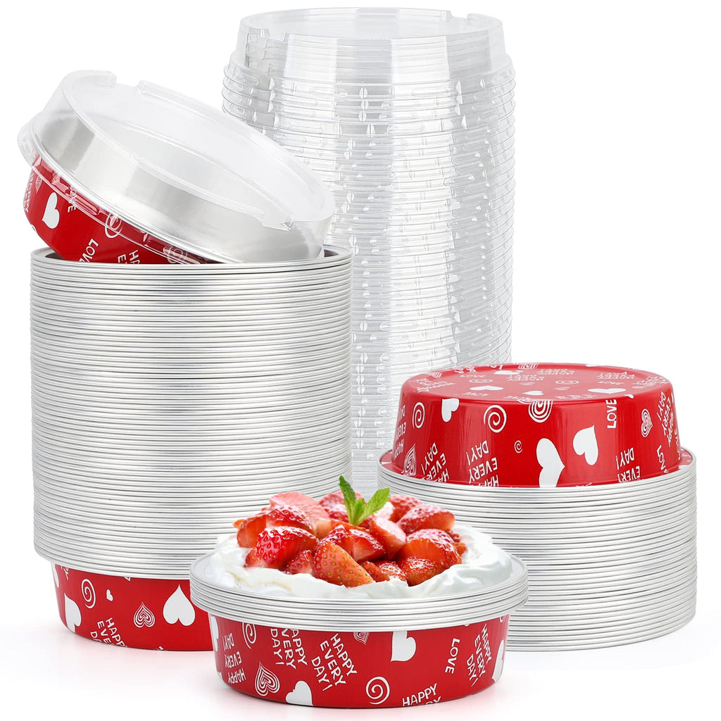 Beasea Mini Pie Pans with Lids, 120 Pack 4 Inch 8oz Disposable Mini Cake Pans Creme Brulee Aluminum Foil Pie Tart Ramekins Tins Silver Small Individual Round Containers Oven Safe for Baking