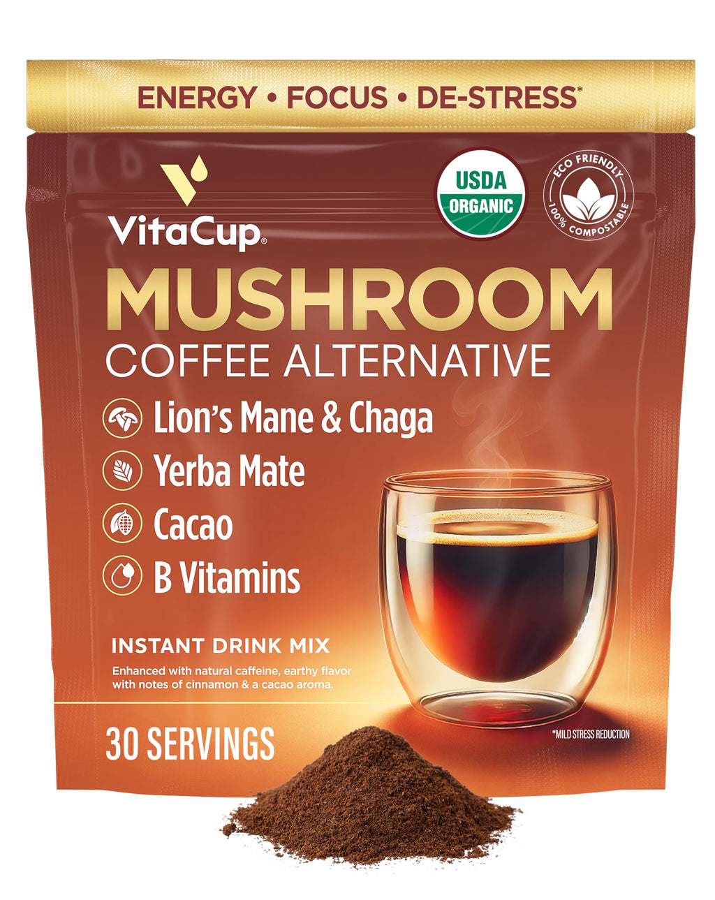 VitaCup Perfect Low Acid USDA Organic Instant Coffee Packets 24ct