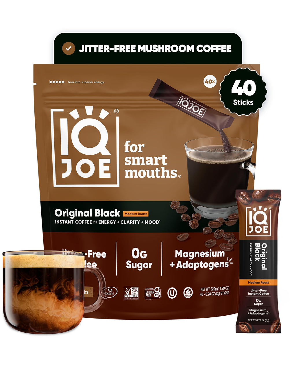 IQJOE Instant Mushroom Coffee Packets, Variety Pack, 16 Stick Packs