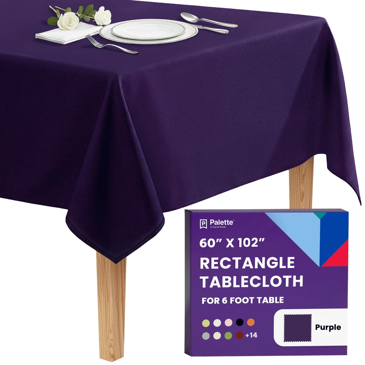 Gee Di Moda Rectangle Tablecloth - 60 x 102 Inch White Table Cloth for 6 Foot Rectangle Tables - Heavy Duty Washable Fabric - for Holiday Party, Dinner, Weddings, Baby Shower & Events