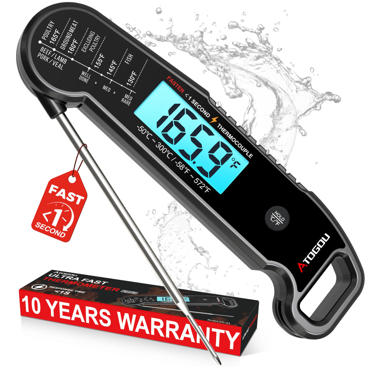 Atogou Professional Meat Thermometer Digital, <1 Sec Instant Read, Silver