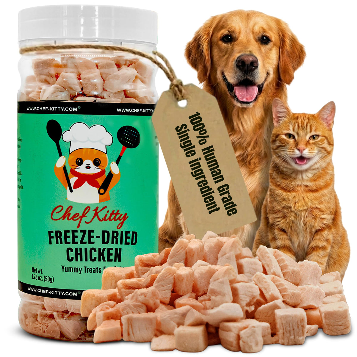Freeze Dried Chicken Cat Treats | Healthy Dog Food Toppers 100% Human Grade | Single Ingredient, Grain Free Chicken Dog Treats | Inspected & Tested in USA | No Additives or Preservatives, 1.75 oz