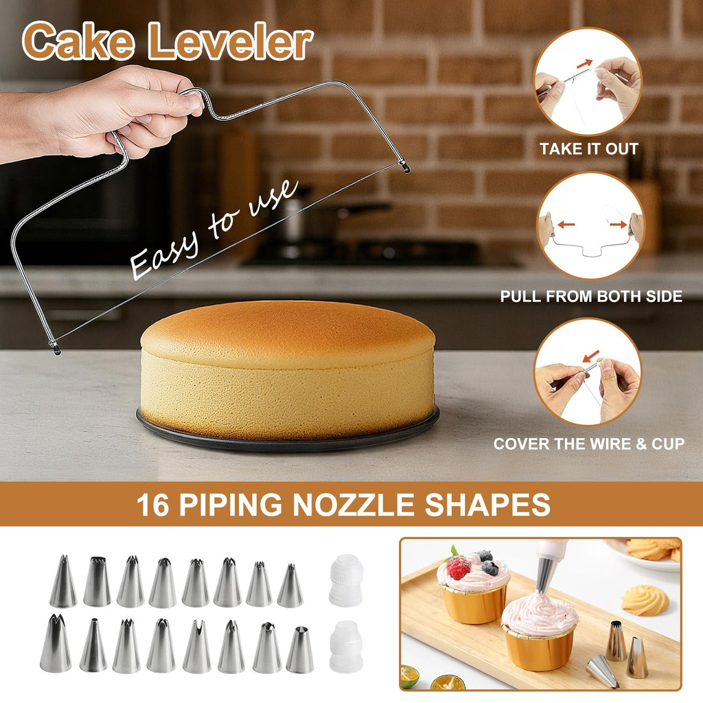 WERTIOO 138pcs Springform Cake Pan Sets for Baking with Cake Decorating Kit, 3 Round Non-Stick Springform Pan Set (4, 7, 9 inches), Leak-Proof Cheesecake Pan with Icing Tips, Cake Leveler & eBook