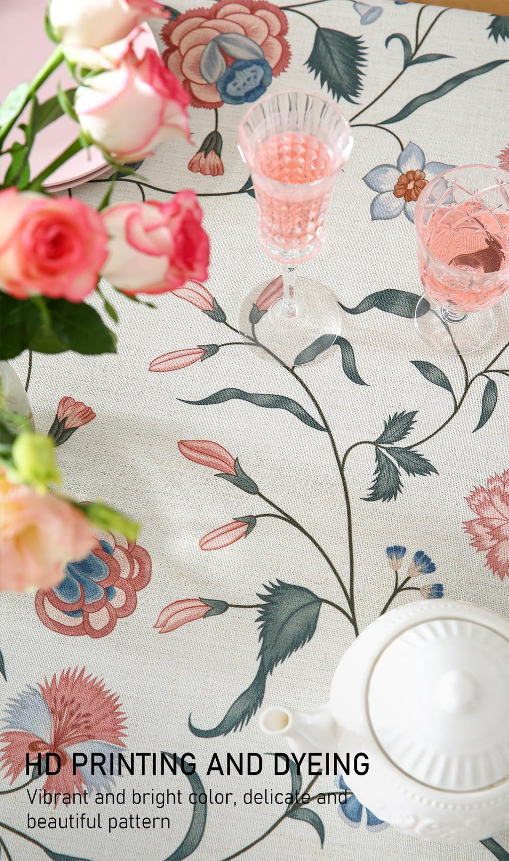 ISAENNE Designer French Linen Tablecloth Rectangular,102"x63"-Daffy