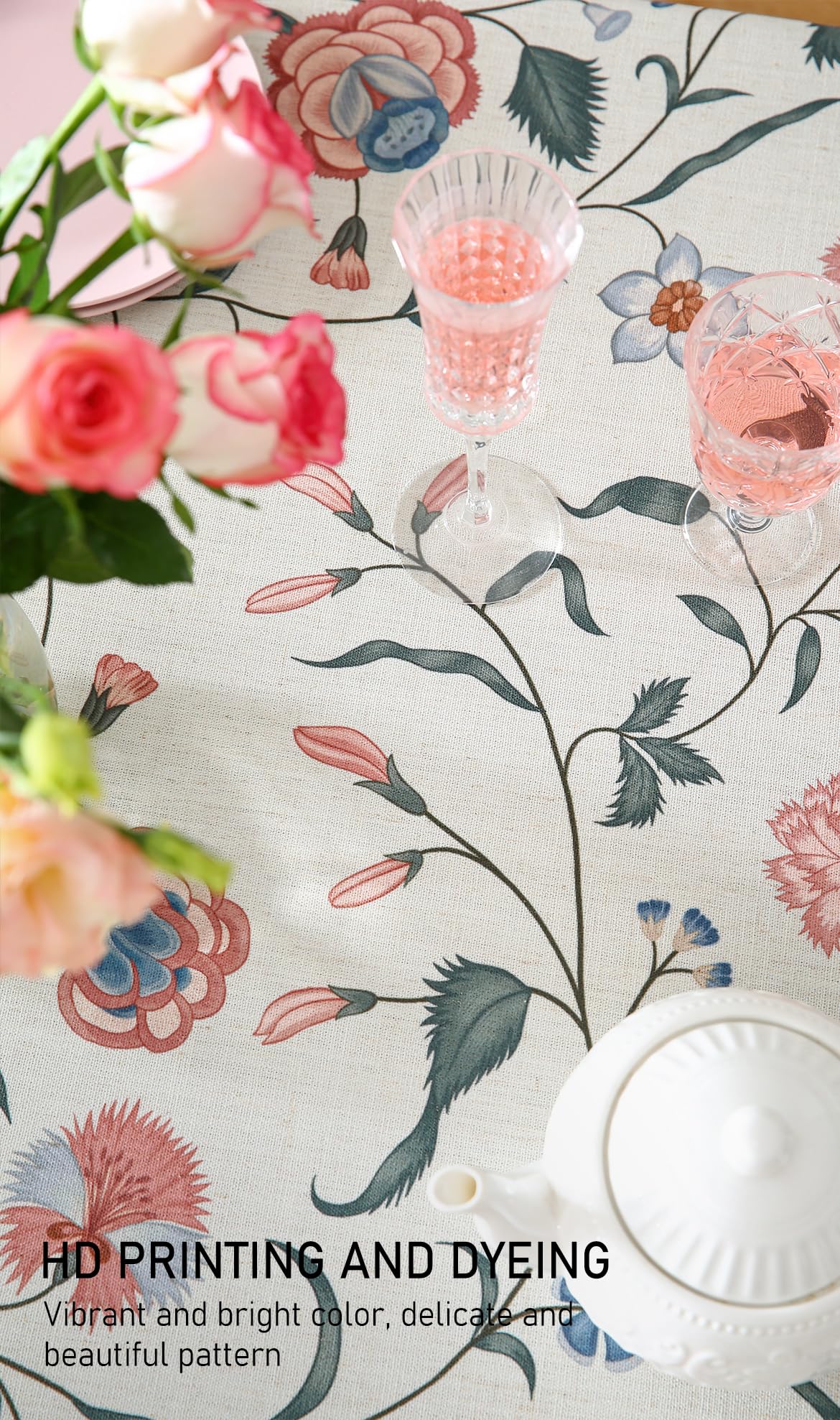 ISAENNE Designer French Linen Tablecloth Rectangular,79"x55"-Daffy