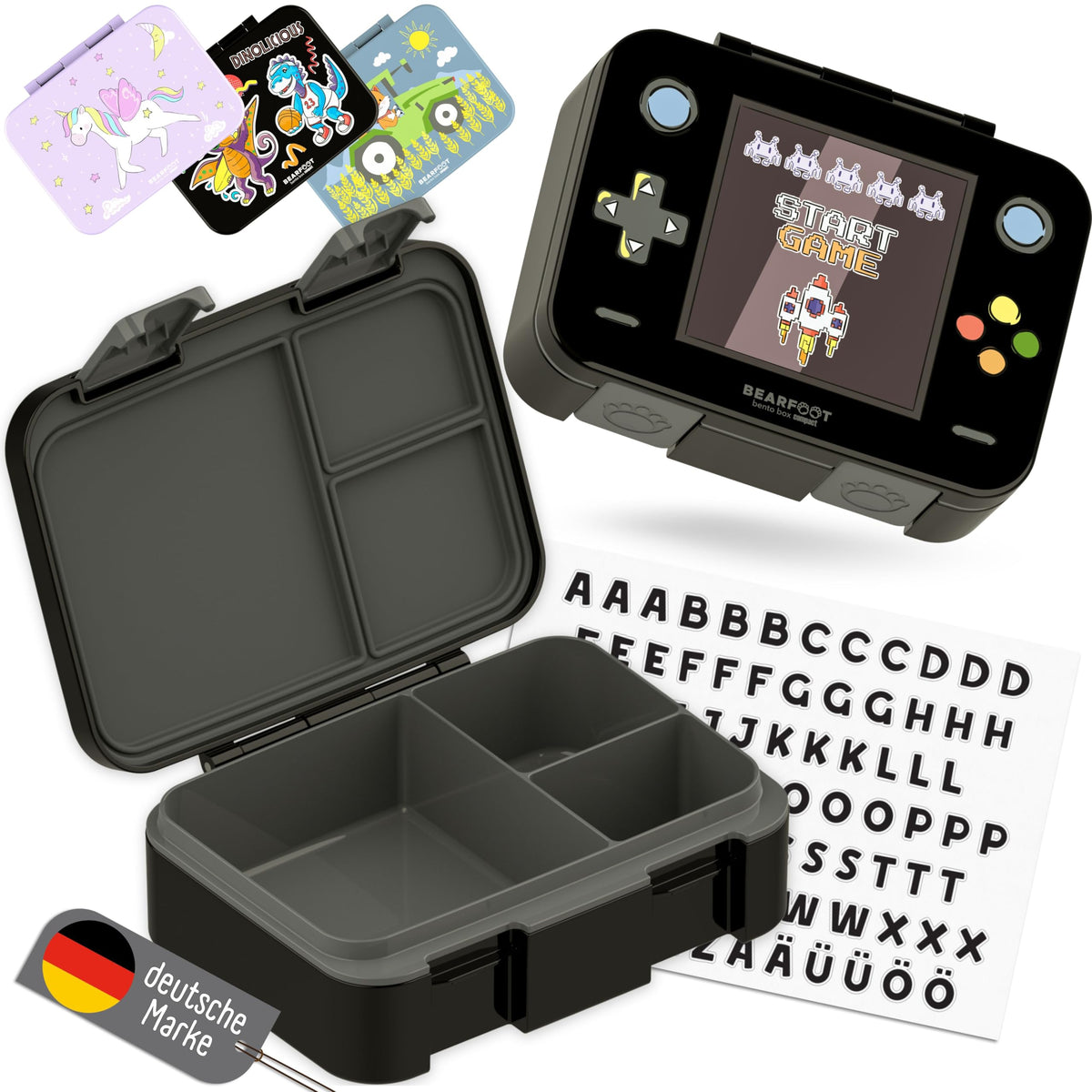 BEARFOOT Kids Lunch Box with Compartments – Compact & Lightweight | Leak-Proof, BPA-Free, Dishwasher Safe | Hand-Drawn Design for Preschool, School, Travel (Sticker Purple, 2.75 Cups)