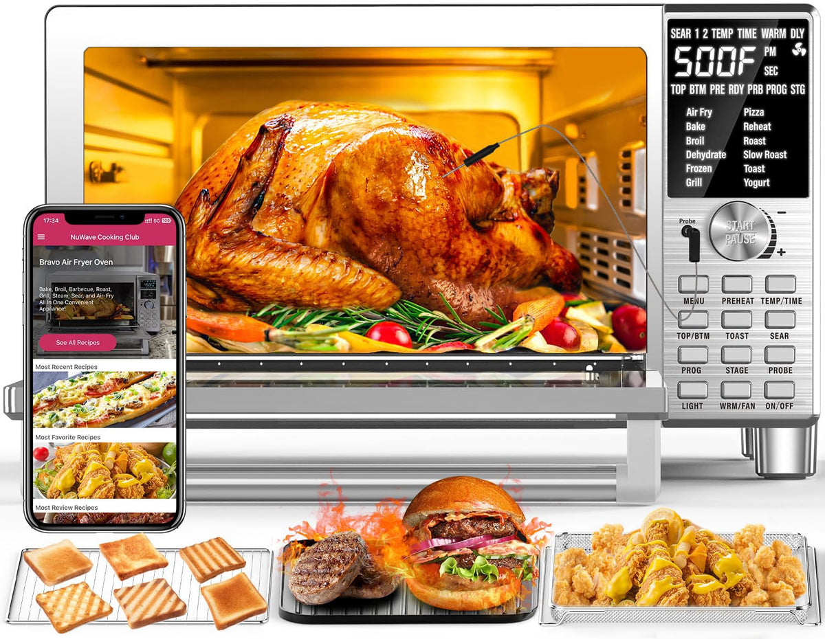 Nuwave Bravo XL Air Fryer Toaster Smart Oven, Countertop Grill/Griddle