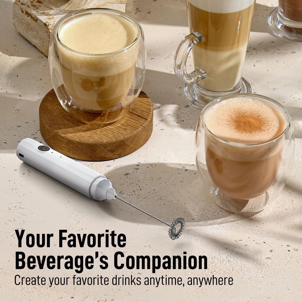 Zulay Froth N Go Milk Frother – Rechargeable 3-in-1 Handheld Frother Wand with Travel Case & USB-C Charger – Single, Double & Egg Whisk for Latte, Cappuccino, Matcha, Protein Shakes - Diamond White