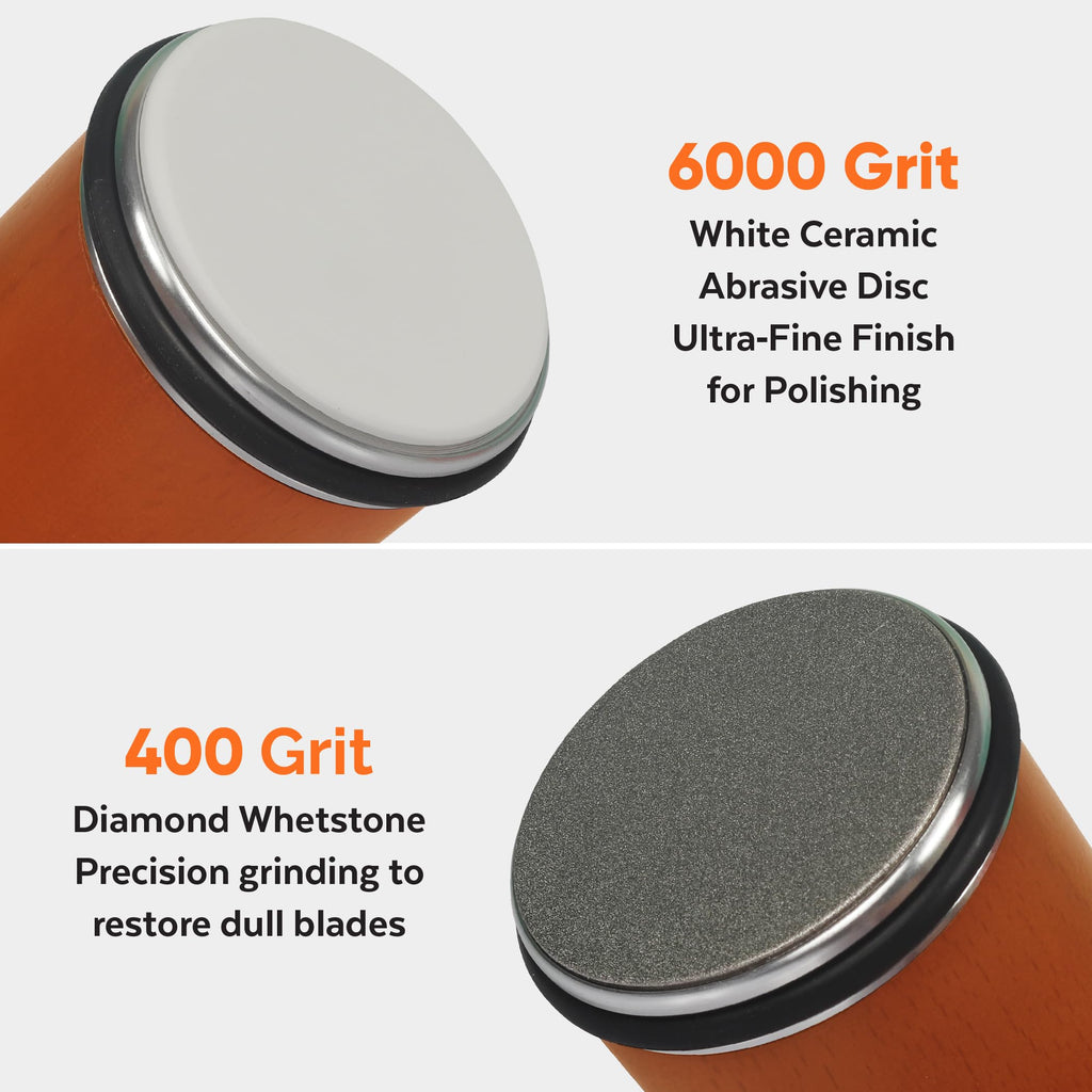 Knife Sharpener – Rolling Knife Sharpener Kit with Diamond Disc & Stainless Steel Polishing Disc, Magnetic 15° & 20° Angle Guide, Manual Kitchen Knife Sharpener Tool, Ideal Gift