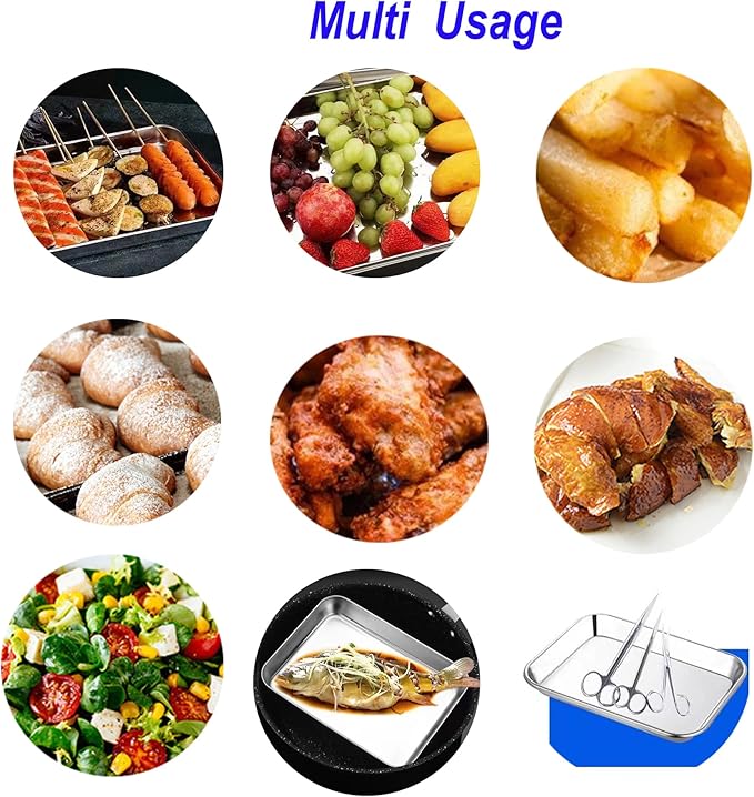 Extra Small Baking Sheet Pans Stainless Steel 304 Tiny Little Serving Tray 9.3 x 6.9 x1.1Inch (Diagonal 10.63) Dishwasher Safe No Rust Reheat Food for 1~2 Person 6 Pack