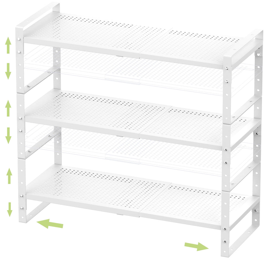 Jojocross Expandable Stackable Aadjustable Shoe Rack Pantry Shelf for Kitchen Cabinets Counter Shelves Countertop Cupboard Storage Solution,Sturdy Heavy-Duty Metal Construction(2Packs/Black/Medium)