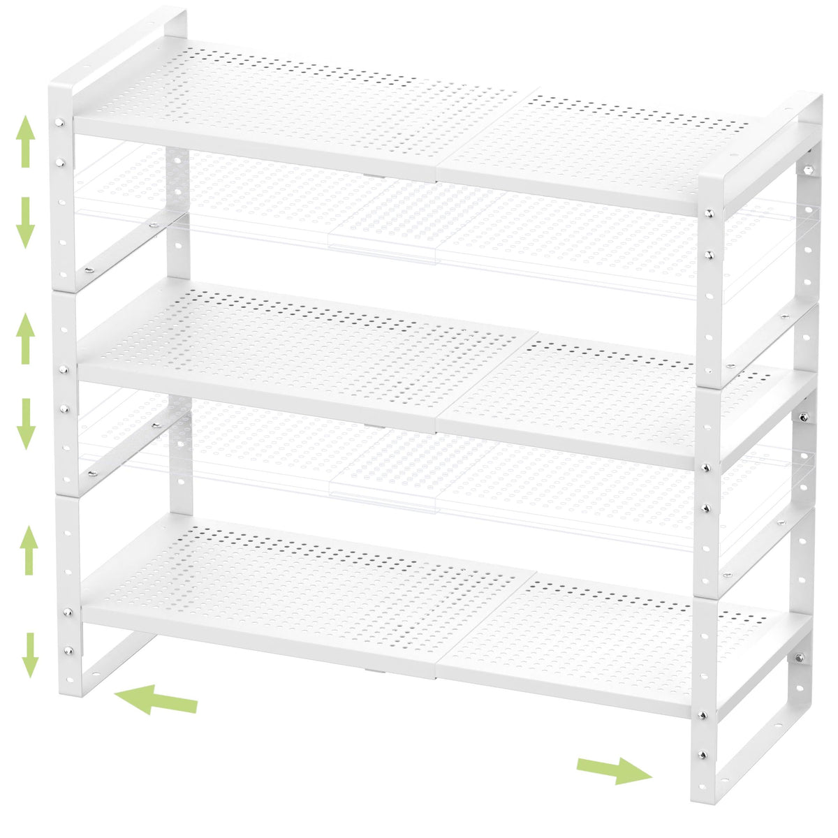 Jojocross Expandable Stackable Aadjustable Shoe Rack Pantry Shelf for Kitchen Cabinets Counter Shelves Countertop Cupboard Storage Solution,Sturdy Heavy-Duty Metal Construction(2Packs/Black/Medium)