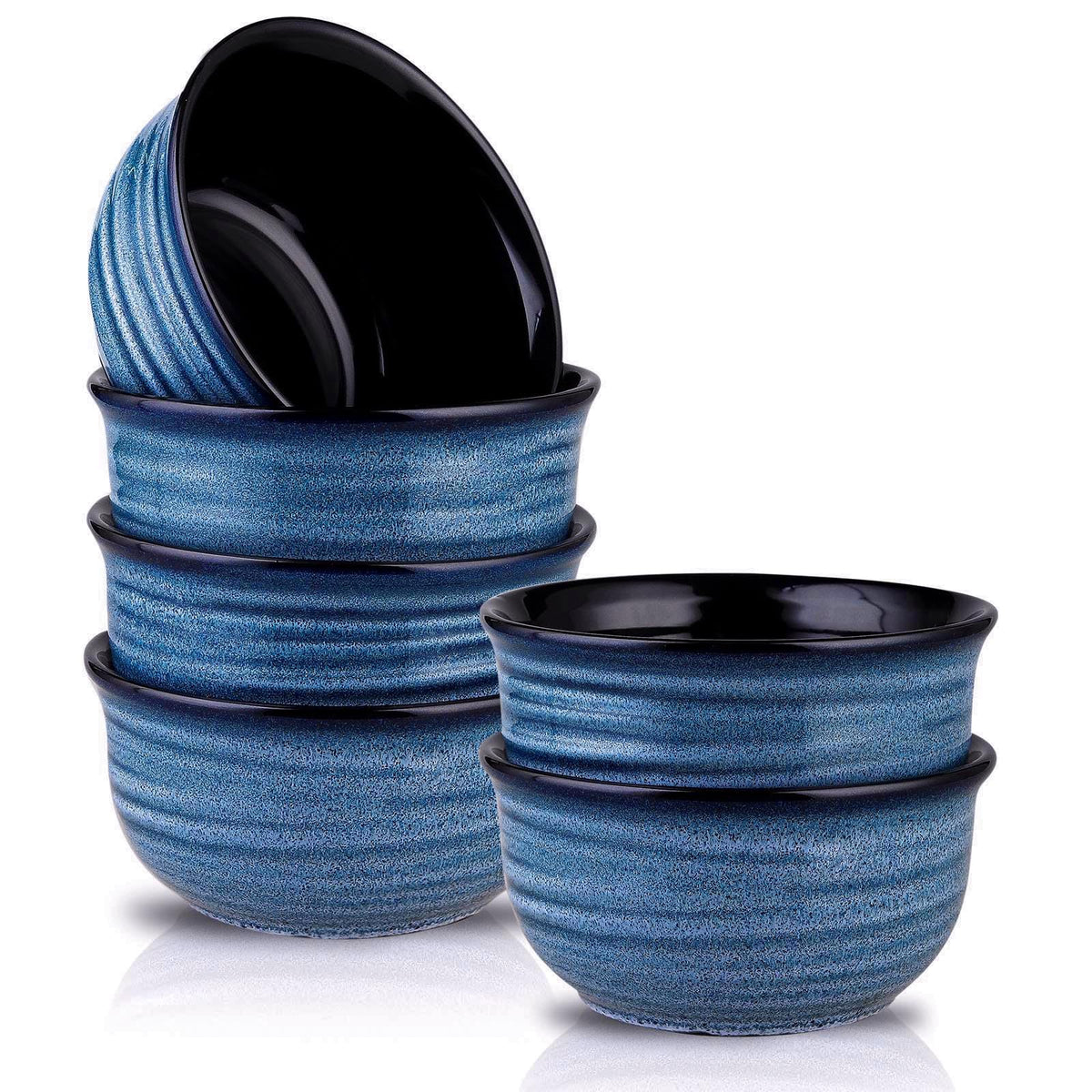 HASENSE Soup Bowls for Kitchen, 40 Ounce Large Cereal Bowls, 7 Inch Ceramic Serving Bowls for Salad Pasta Soup Popcorn, Dishwasher & Microwave Safe, Set of 4(Blue)