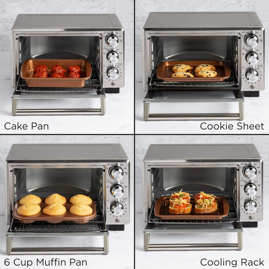 Ecolution Non-Stick Toaster Oven Bakeware Set, 4 Piece, Carbon Steel, Easy to Clean and Perfect for Single Servings, Copper