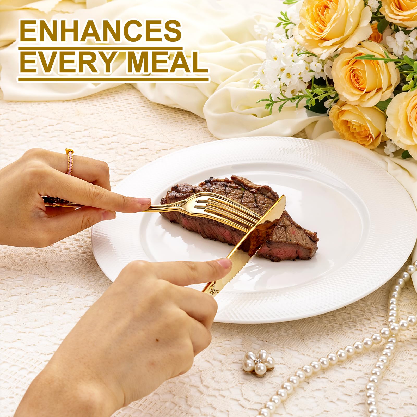 Joyido 200PCS Gold Silverware Disposable Elegant for Dinner Party Wedding